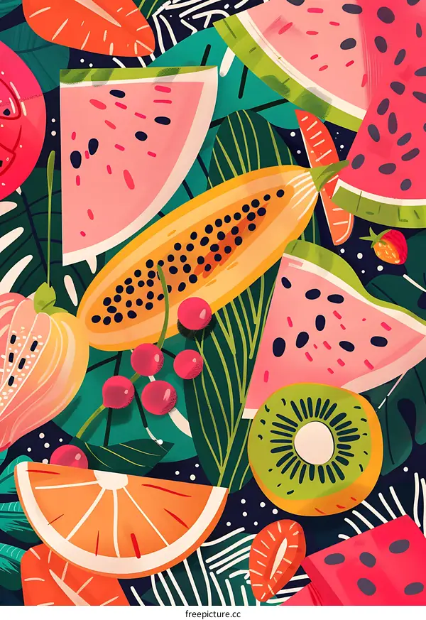 Summer Tropical Fruit Illustration