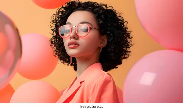 Woman in Pink Suit with Balloons