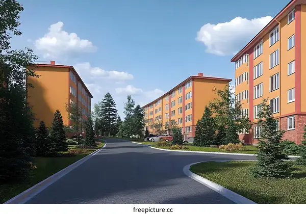 Modern Apartments in a Lush Green Landscape