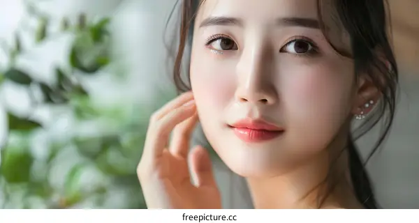 Close Up Portrait of a Beautiful Asian Woman with Soft Makeup
