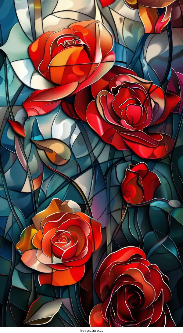 Detailed Red Rose Flower Petals Botanical Illustration