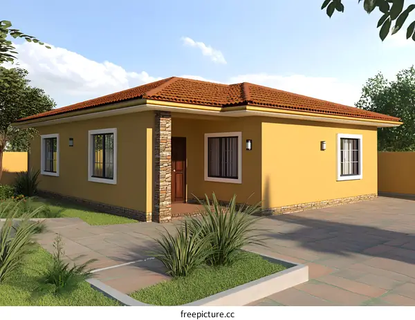 Modern Yellow Single Story House Exterior Design