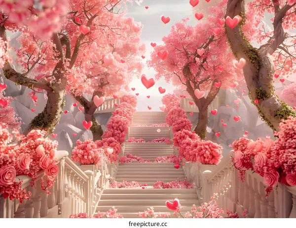 Romantic cherry blossom staircase