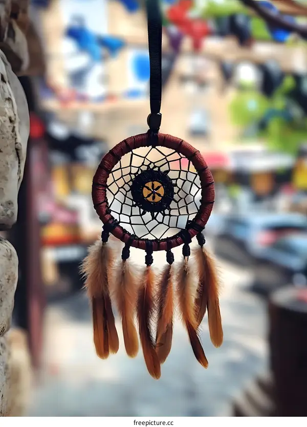 Brown and Black Dream Catcher with Feathers