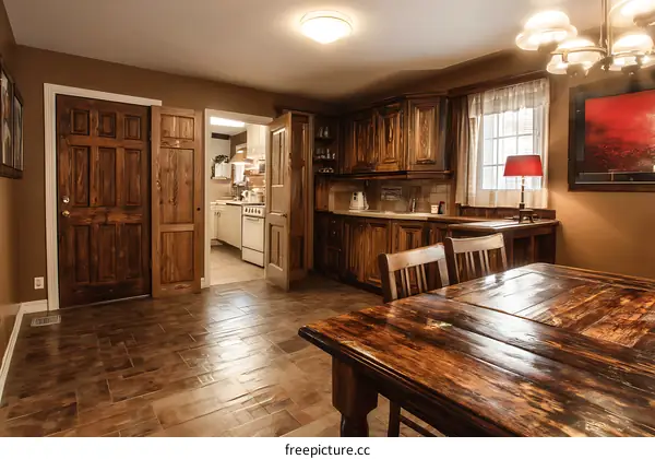 Rustic Wooden Kitchen Dining Room Interior