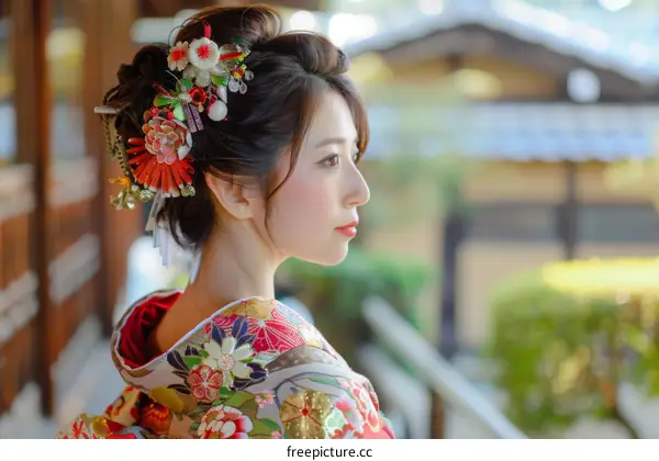 Portrait of a Japanese woman in traditional kimono