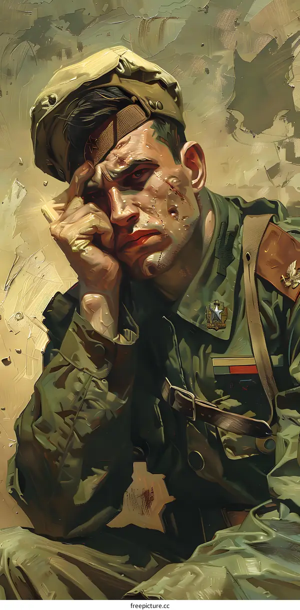 Portrait of a soldier wearing a cap