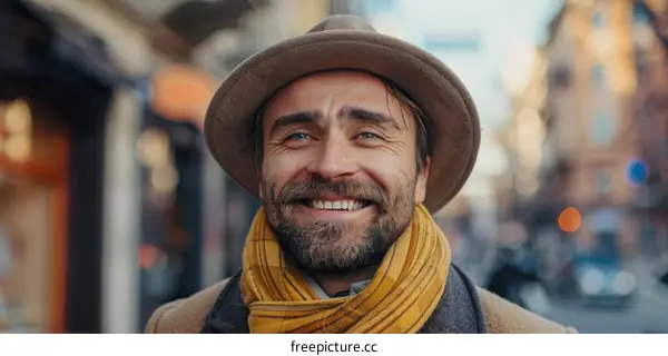 Smiling Man in a City Street