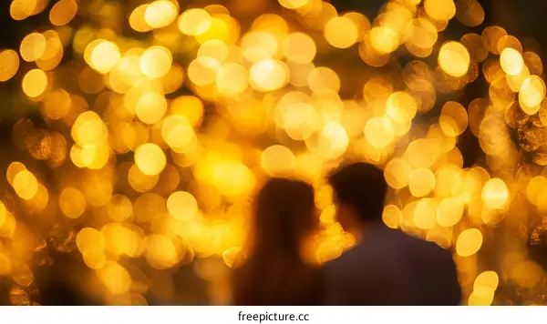 Golden Bokeh Lights with Silhouettes