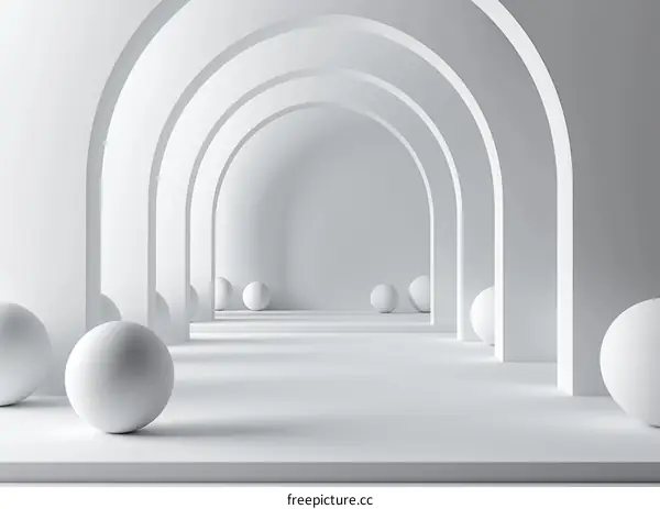 White Arched Hallway with Spheres