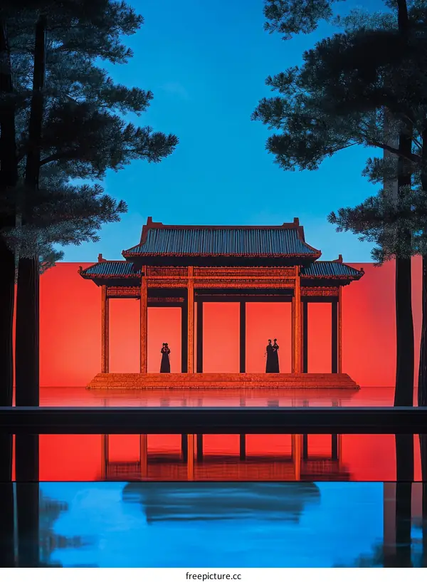 Chinese Architecture Reflection in a Still Pool