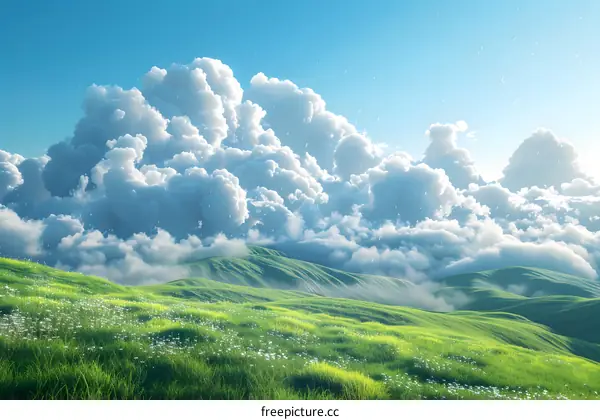 Green rolling hills under a blue sky with white clouds