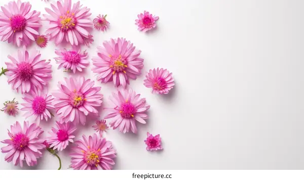 Pink flowers on a white background