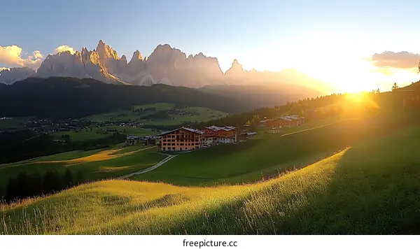 Majestic Sunset Over the Alpine Village