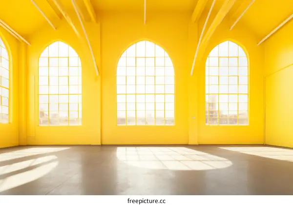 Bright yellow room with arched windows