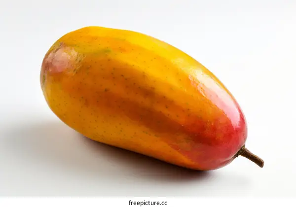 A large, ripe mango isolated on a white background.