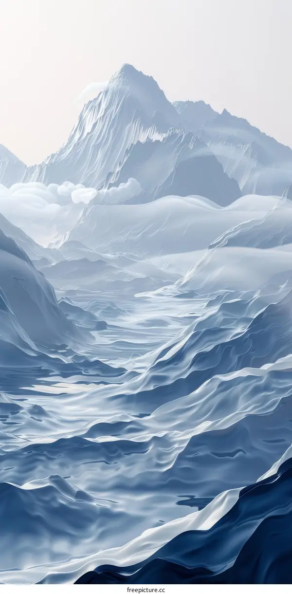 Blue Mountain Landscape with Snow-Capped Peaks