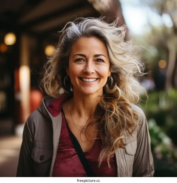 Smiling Woman with Long Blonde Hair Portrait