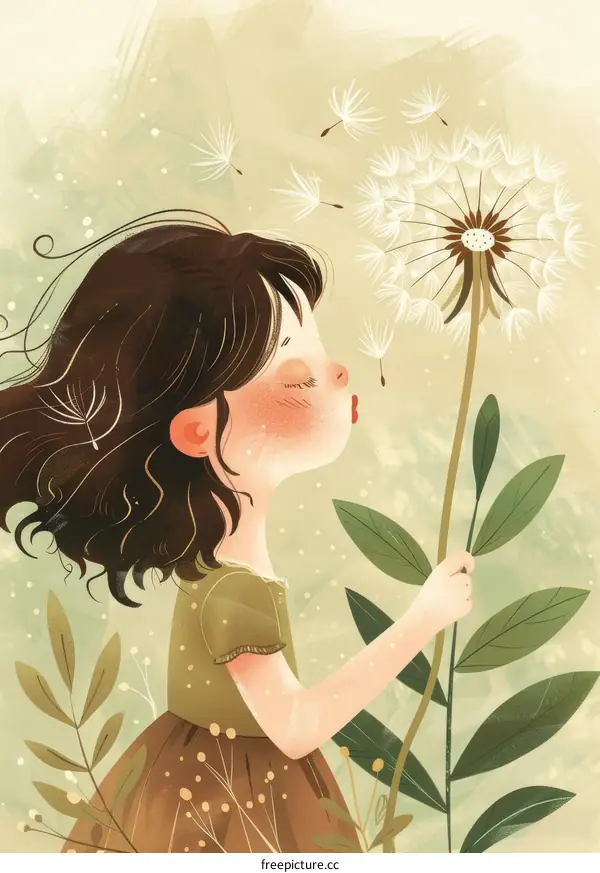 Little Girl Blowing Dandelion Seeds