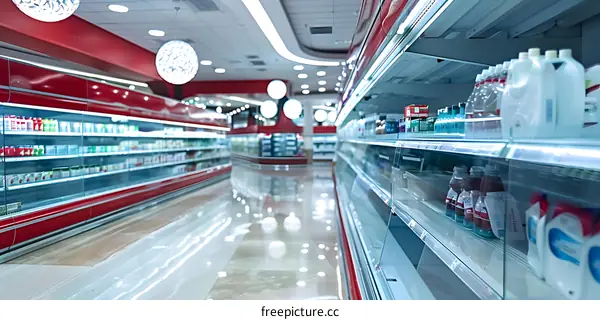 Supermarket Aisles with Products on Shelves