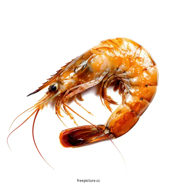 close up of a prawn on a white background