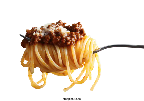 [Transparent Background PNG]Delicious Spaghetti with Meat Sauce on Fork