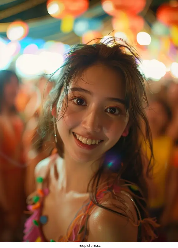 Portrait of a young Asian woman smiling at a festival