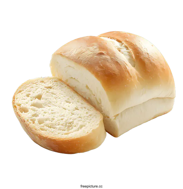 [Transparent Background PNG]Freshly Baked Loaf of White Bread with a Slice Cut Off