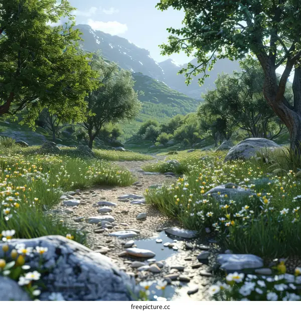 Misty Forest Path with Gnarled Trees