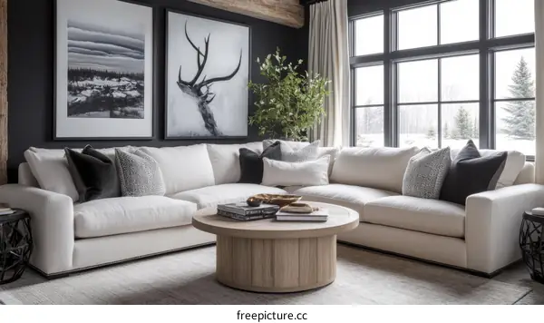 Modern Farmhouse Living Room with Large Window and Sectional Sofa