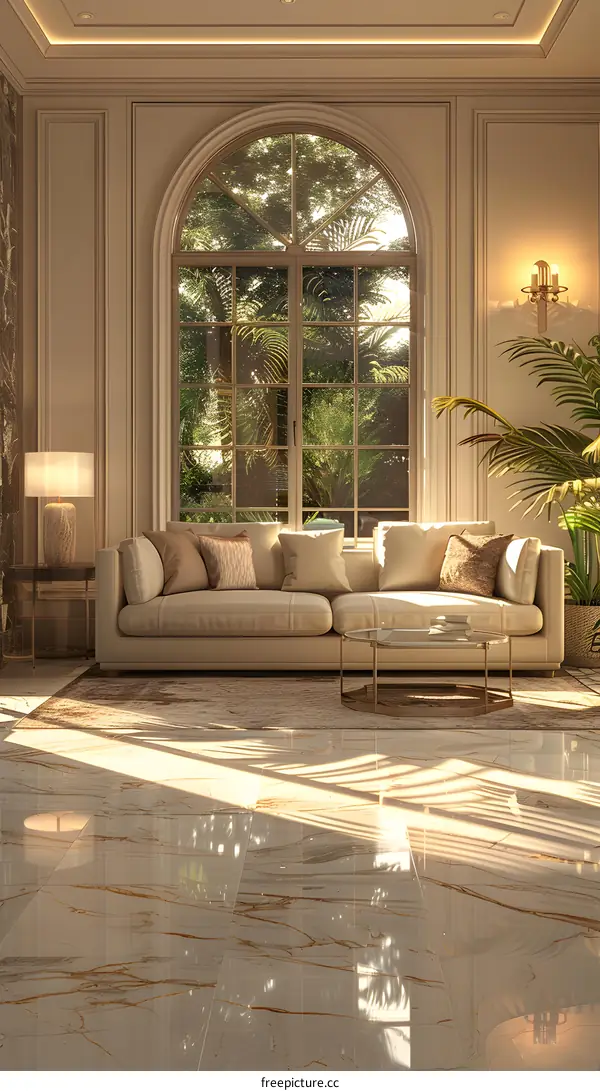 Elegant Living Room with Arched Window