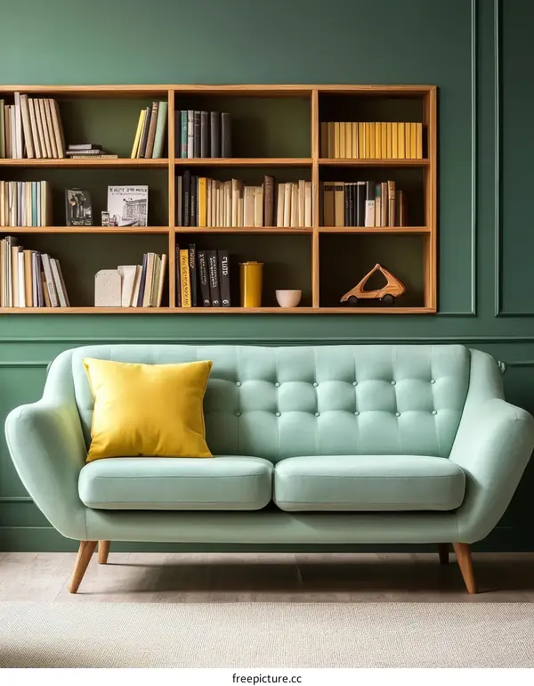 Modern Living Room with Bookshelf and Sofa