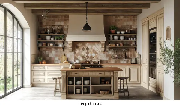 Rustic Farmhouse Kitchen with Large Windows
