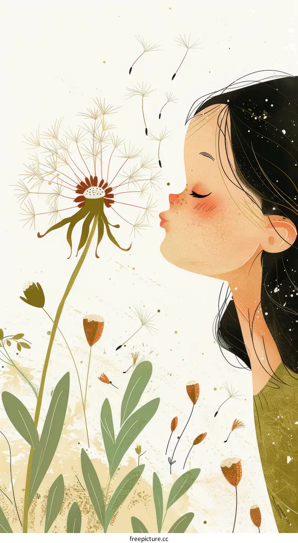 Little girl blowing dandelion flower