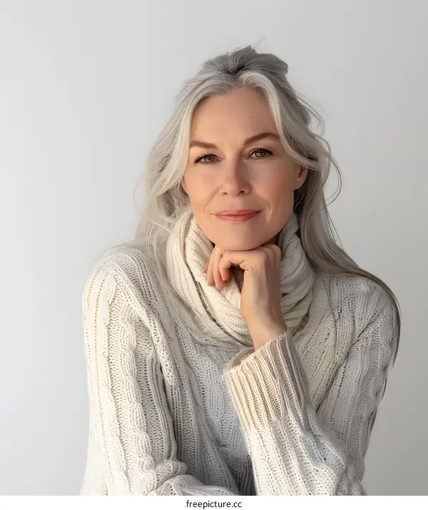 Portrait of a Senior Woman Wearing a White Knit Sweater