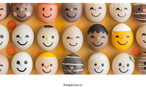 Happy Wooden Eggs With Painted Faces
