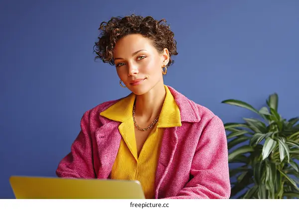 Woman in Stylish Pink and Yellow Outfit