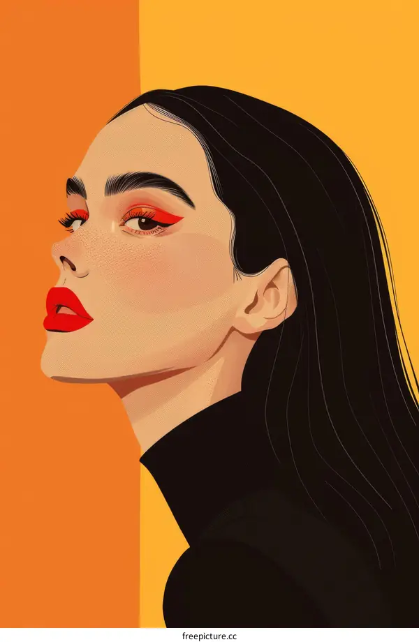 Fashion illustration of a woman with red lipstick and black turtleneck