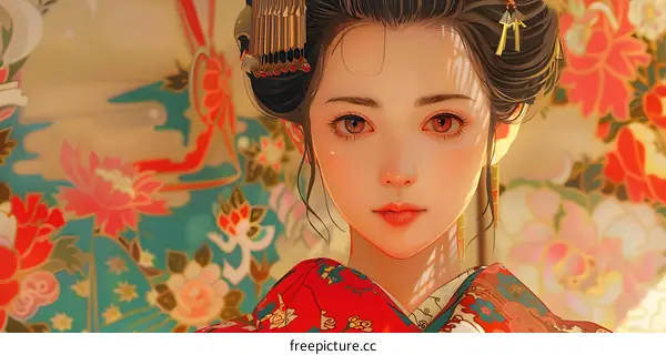 portrait of a beautiful asian woman in traditional japanese kimono