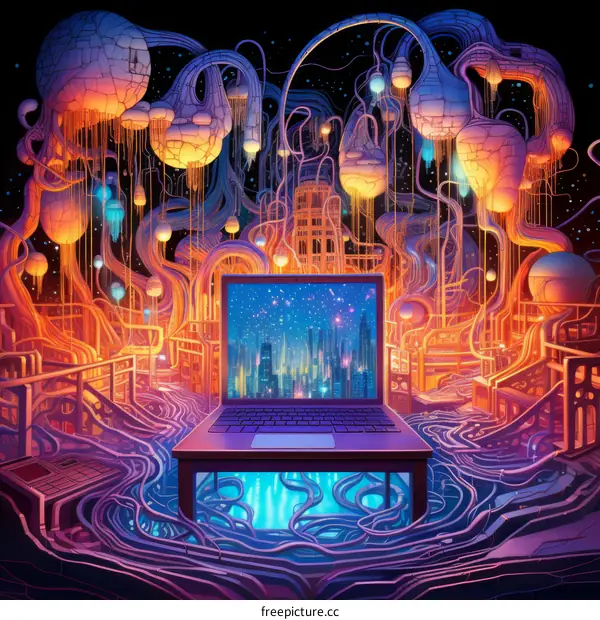 Laptop in an alien landscape