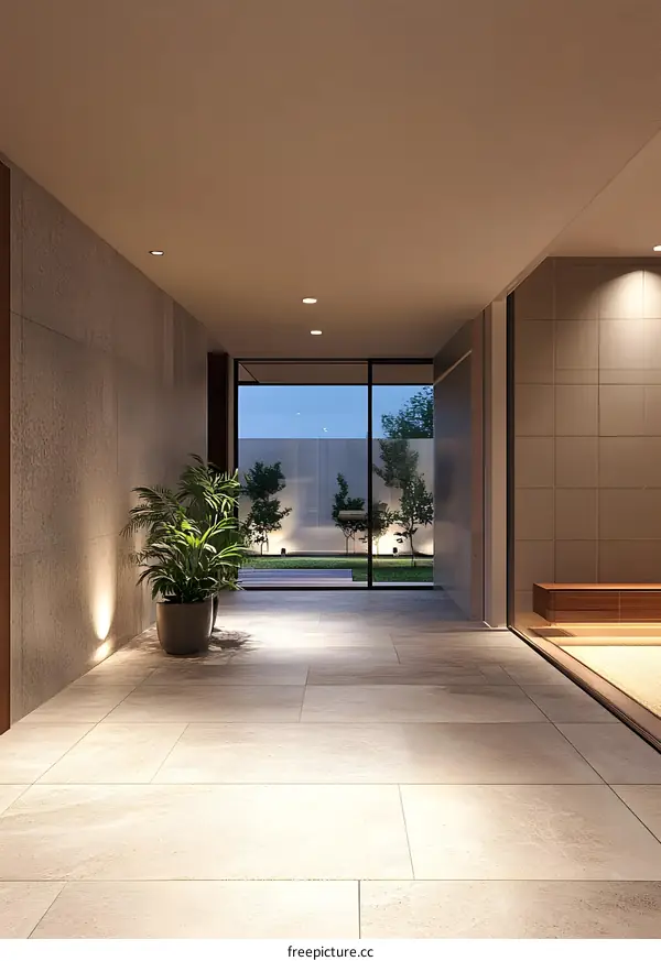 Modern Interior Design Minimalist Hallway With Large Glass Doors