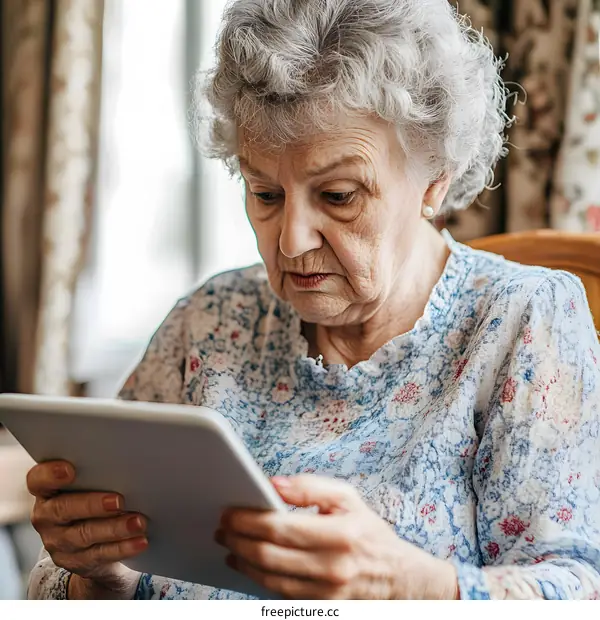Senior Woman Using Tablet in Home