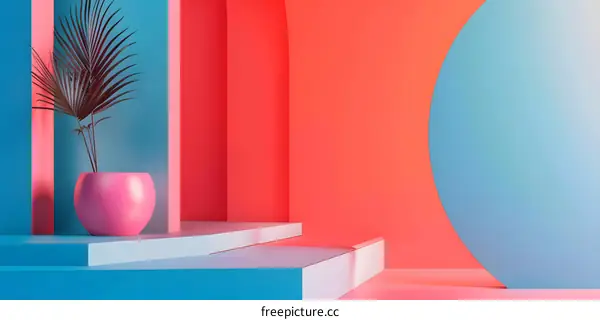 Abstract Geometric Shapes Background With Tropical Plant