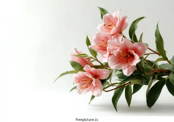 A Delicate Bouquet of Pink Lilies on a White Background