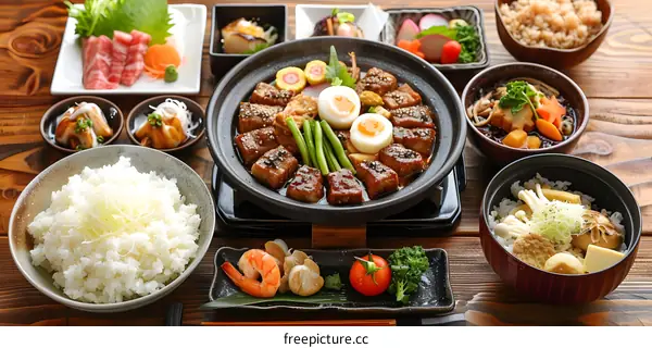 A delicious Japanese meal with a variety of dishes