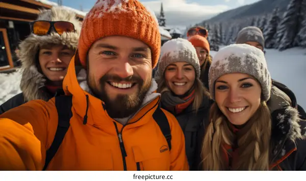 A group of friends on a snowy mountain