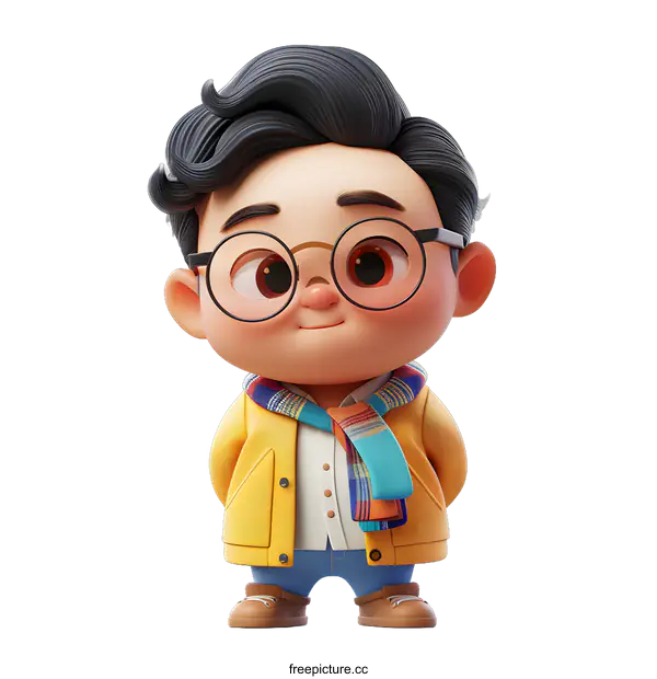 [Transparent Background PNG]Cute Cartoon Boy in a Yellow Coat