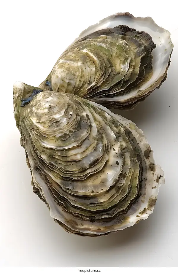 Two Oyster Shells on a White Background