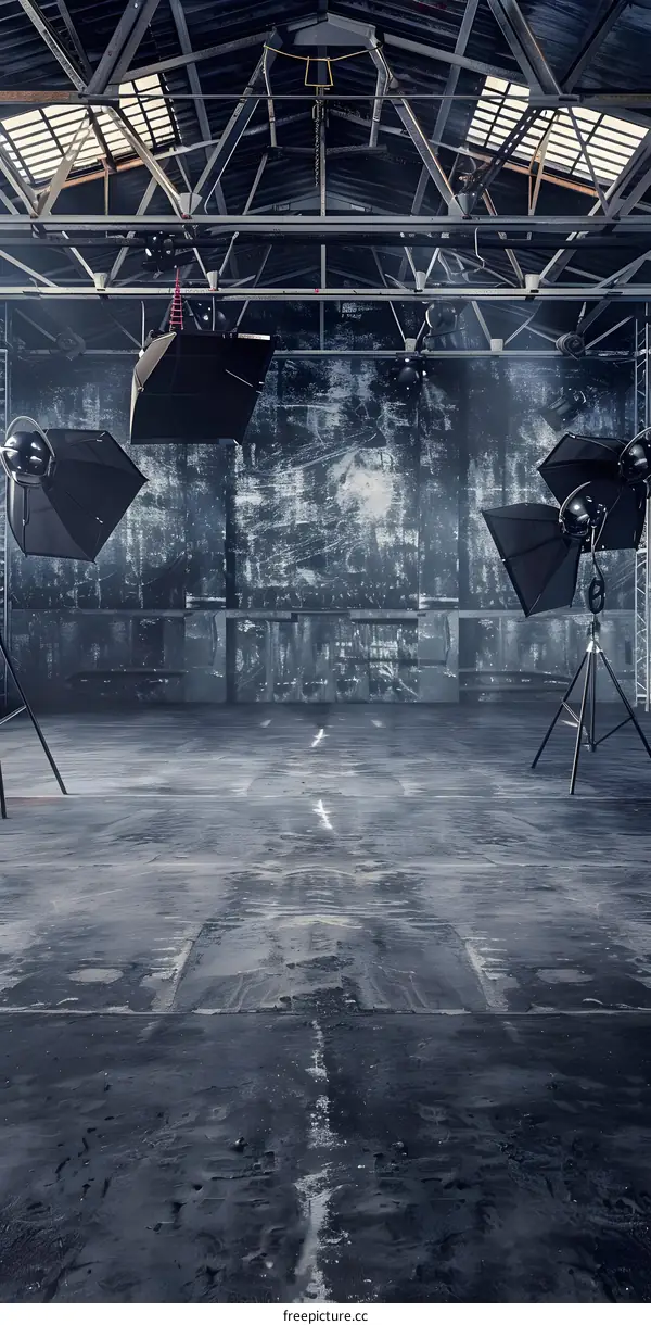 Empty Industrial Loft Studio with Three Lights