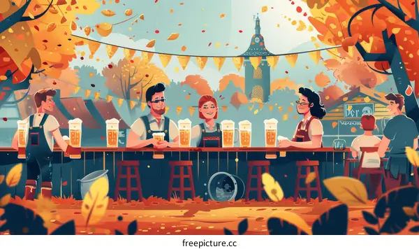 Oktoberfest Celebration: Friends Enjoying Beer and Food